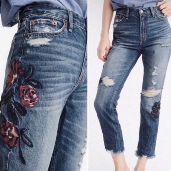Abercrombie Floral Annie Girlfriend Jeans Embroidered Sz 27/4 short raw hem new - Picture 8 of 8